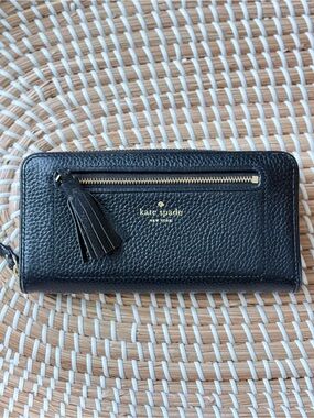 Kate Spade Black Pebbled Leather Zip Wallet with Tassel
